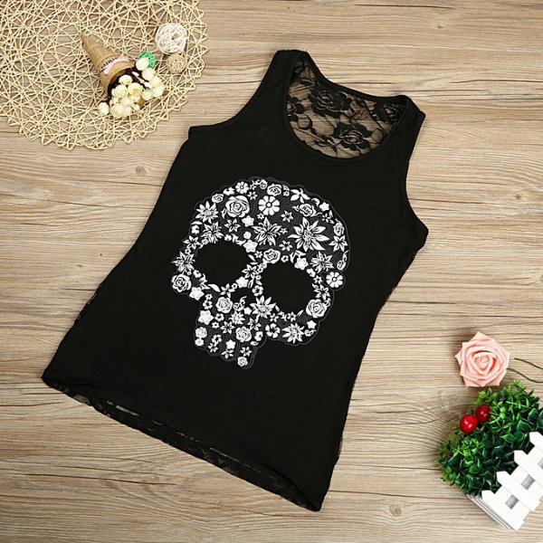 Women Sexy Lace Printed Lace Back Vest