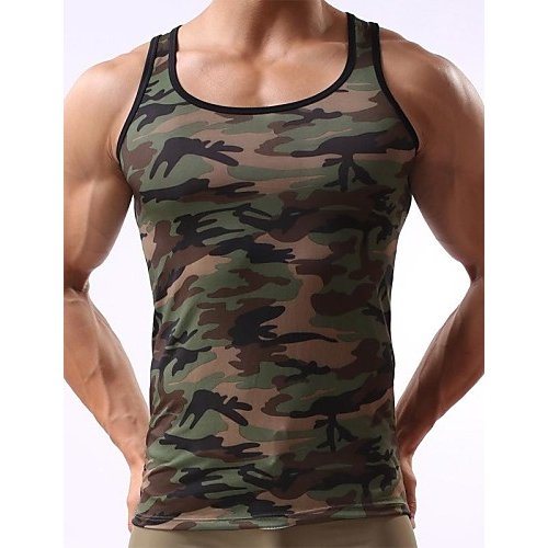 Men Daily Sports Weekend Vibrant Slim Vest, Camouflage, Camouflage Print, Sleeveless