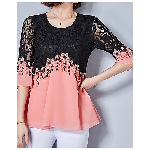 Women basic shirt, solid color, lace