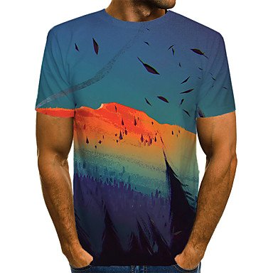 Men chic, T-shirt, colorblock, 3D, patterned print crew neck, short sleeves