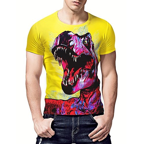 Men daily wear basic t-shirt, animal print round neck, short sleeves