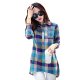 Women loose T-shirt, plaid shirt collar