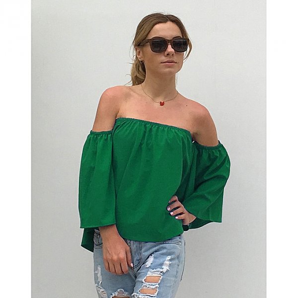 Picking up the chest and shoulders loose seven sleeve chiffon shirt green