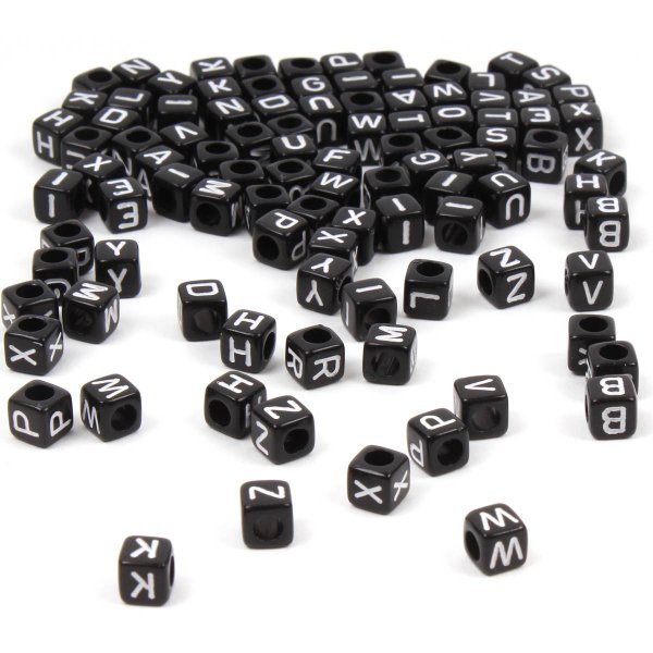 6 mm beads black square letter