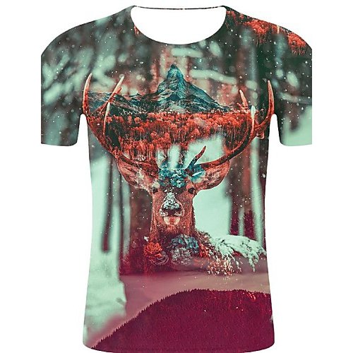 Men sports and chic, exaggerated large size cotton T-shirt, 3D, graphics, animal print round neck, short sleeves