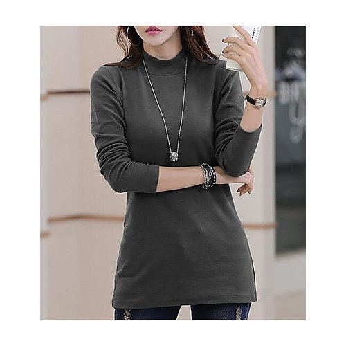 Women go out to the street chic T-shirt, solid color high collar