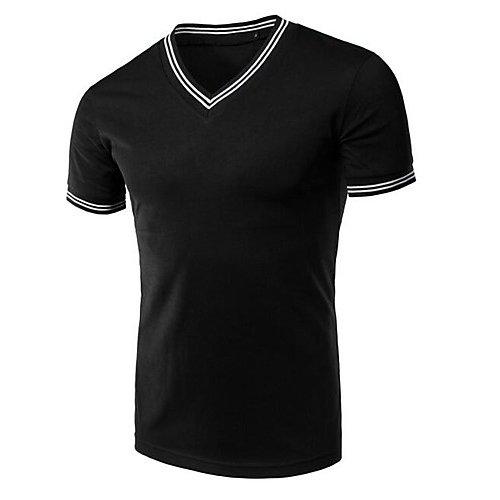 Men cotton T-shirt, V-neck color block