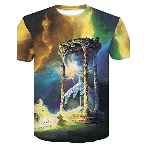 Men large size cotton slim t-shirt, Galaxy, 3D, pattern print round neck