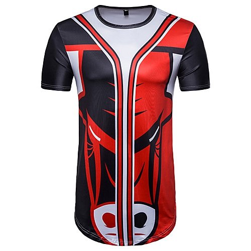 Men Daily Sports Chic Cotton T-Shirt, Stripes, Color Blocks, Animal Printed Round Collar, Short Sleeve