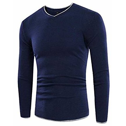 Men's casual V-neck long-sleeved T-shirt solid