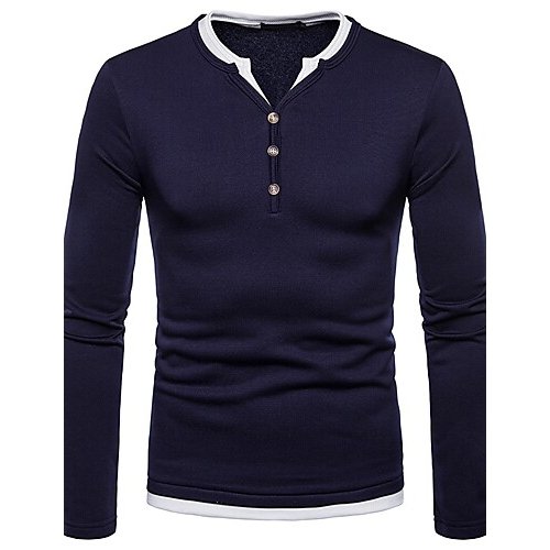 Men daily T-shirt, solid color solid V-neck, long sleeves