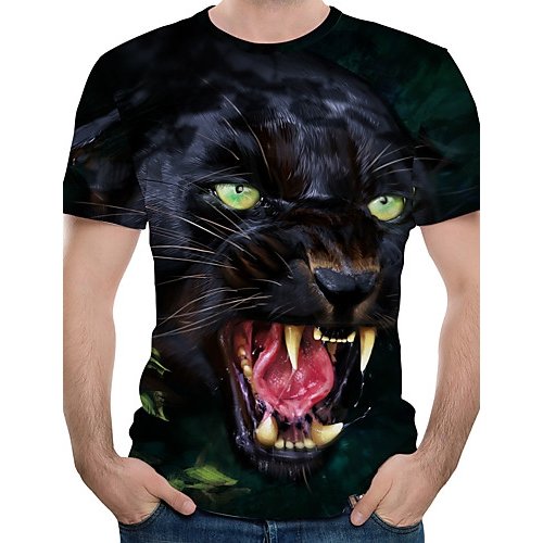 Men everyday wear holiday t-shirt, color block, 3D, animal print round neck, short sleeves