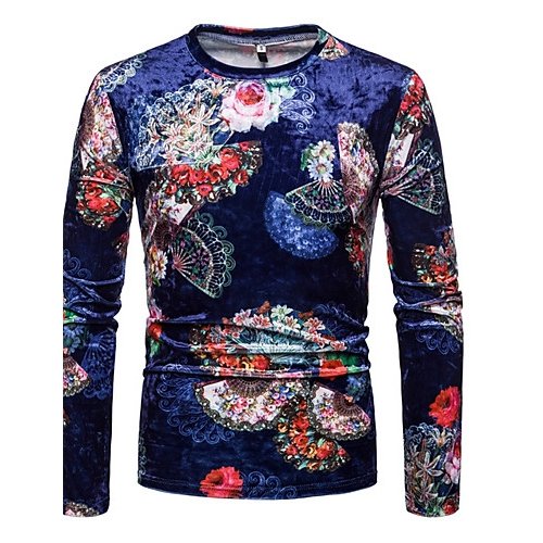 Men daily T-shirt, floral print crew neck, long sleeves