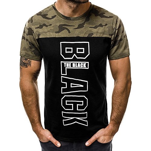 Men festive rock, exaggerated T-shirt, solid color, color matching, camouflage stitching V-neck, short sleeves