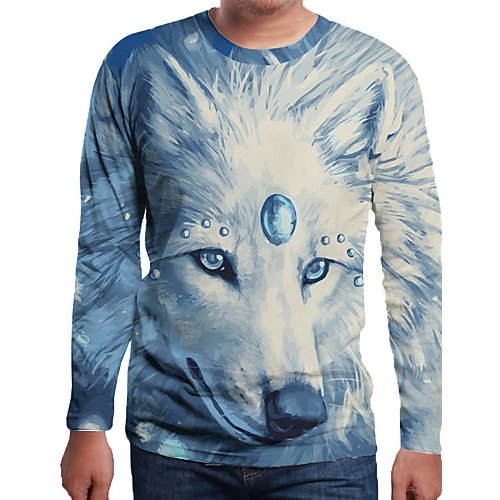 Men everyday wear holiday t-shirt, color block, 3D, animal print round neck, long sleeves