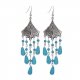 Women turquoise tassel earrings, sterling silver, turquoise flower tassels, retro, blue everyday casual