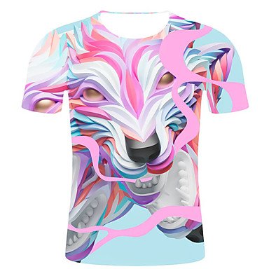 Men activities, party casual fashion, exaggerated XL cotton T-shirt, stripes, 3D, animal print round neck