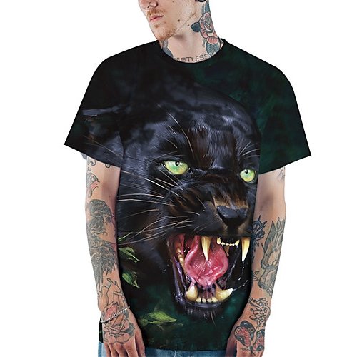 Men daily casual basic, fashion plus size slim t-shirt, 3D, animal print round neck, short sleeves