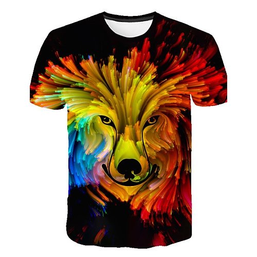 Men casual everyday chic, exaggerated T-shirt, 3D, animal, print