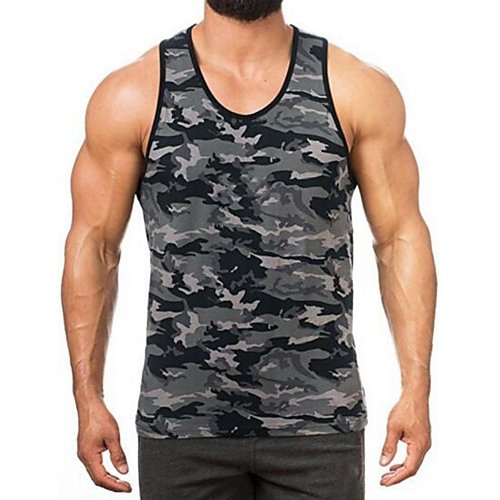 Men sports vest, camouflage round neck, sleeveless