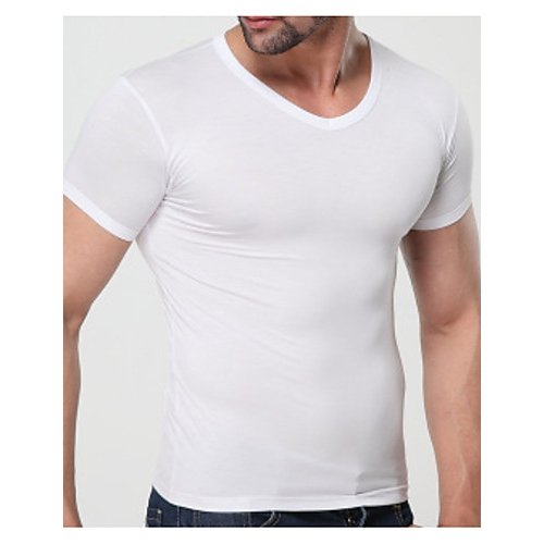 Men T-Shirt, Solid Color V-Neck