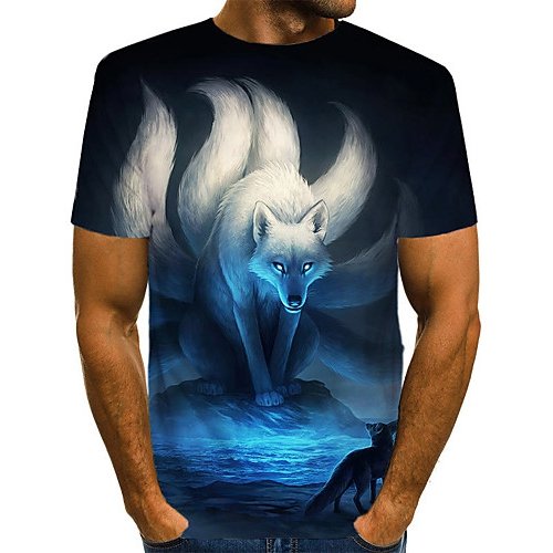 Men fashion, exaggerated T-shirt, color matching, 3D, animal print round neck, short sleeves