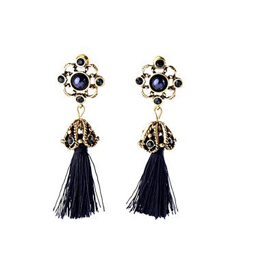 Women Crystal Pierced earrings tassel, tassel flower, retro, black pearls, rhinestones