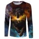 Men casual, basic daily, stylish large size T-shirt, color matching, 3D, animal print round neck, long sleeves