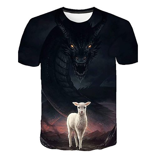 Men daily large size T-shirt, 3D, animal print round neck, short sleeves