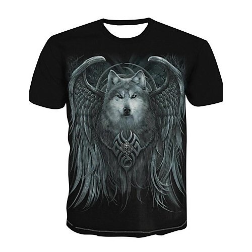 Men daily clothing basic large size T-shirt, 3D, animal print round neck, short sleeves