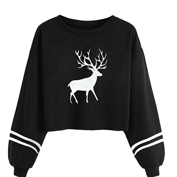 Women casual long sleeve collar deer print shirt shirt