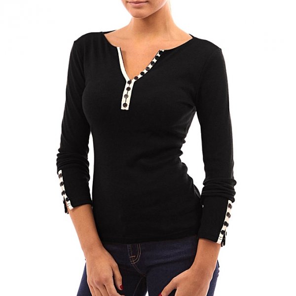 Women Sexy Women Casual Button Collar T-Shirt Long Sleeve Top Shirt