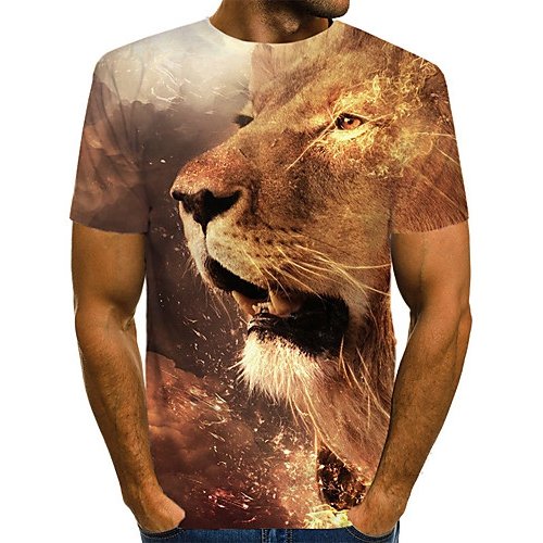 Men casual, everyday fashion, exaggerated T-shirt, color block, 3D, animal lion, print