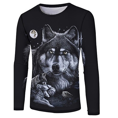 Men casual, daily basic, fashion T-shirt, color block, 3D, animal print round neck, long sleeves