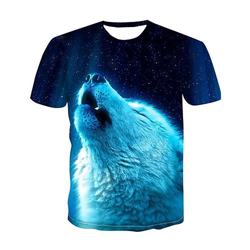 Men daily clothing basic large size T-shirt, 3D, animal print round neck, short sleeves