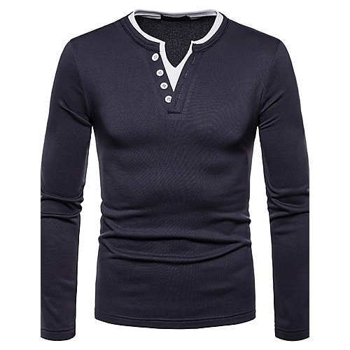 Men T-shirt, solid color V-neck, long-sleeved