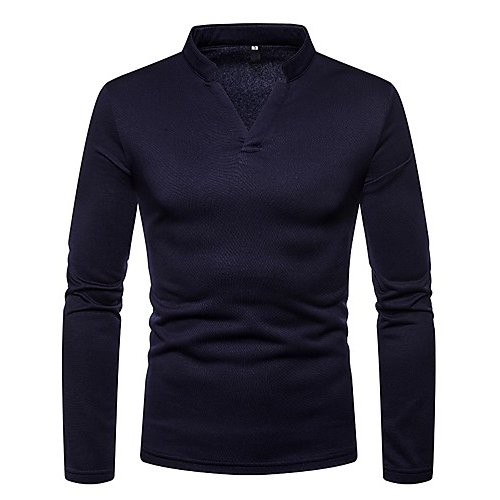 Men T-shirt, solid color V-neck, long-sleeved