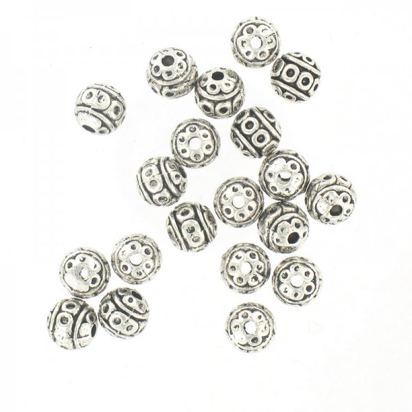 Ancient silver decorated beads 8mm package of 20