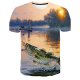 Men large size T-shirt, 3D, graphics, animal print round neck