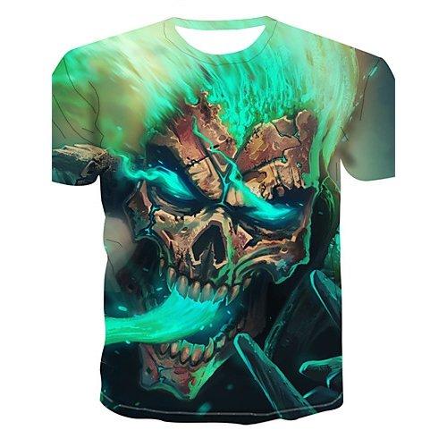 Men large size T-shirt, skull print round neck