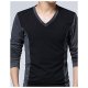 Men Active cotton Slim large size T-shirt, solid color V-neck, long sleeves, long