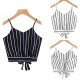 Woman casual fashion deep V-neck striped tie sleeveless halter strap camisole vest