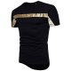 Men Daily Cotton T-Shirt, Color Block Sequined Round Collar, Short Sleeve