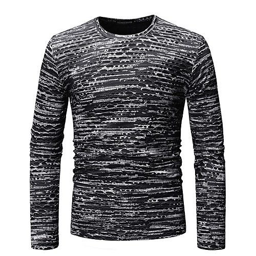 Men Daily Basic Cotton T-Shirt, Color Block, Graphic Print Round Collar, Long Sleeve