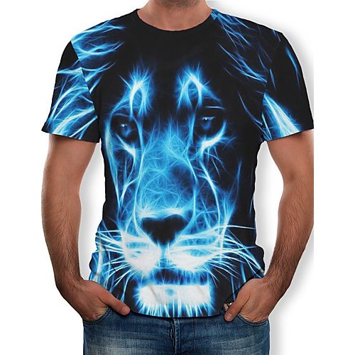 Men, T-shirt, color block, 3D, animal print round neck