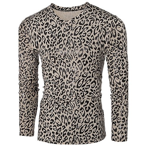 Man Gothic punk and cotton T-shirt, leopard V collar, long sleeve