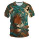 Men everyday fashion, exaggerated T-shirt, color block, 3D, animal print round neck, short sleeves