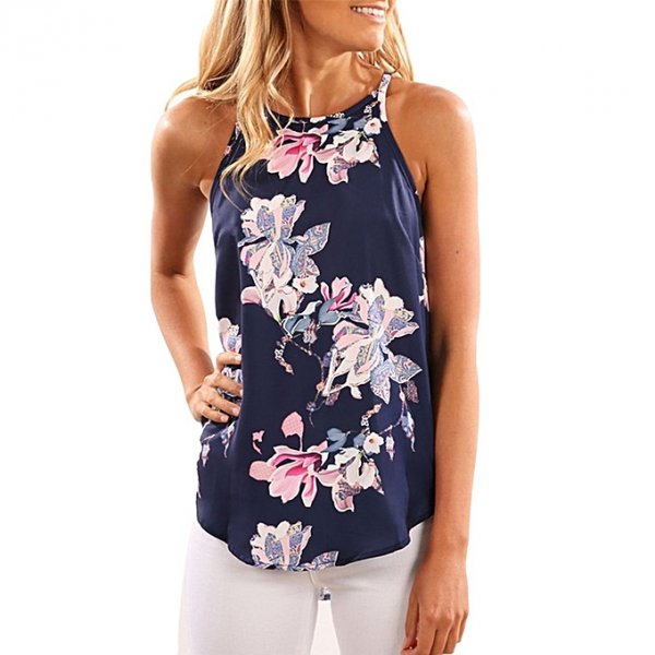 Floral fashion digital printing vest camisole female breathable vest navy