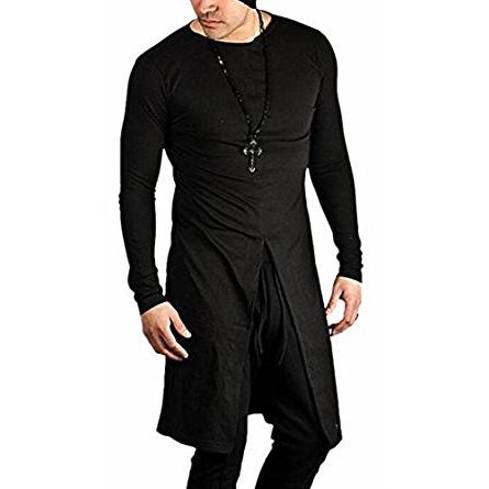 Men Hip Long Sleeve split before long cotton T-shirts