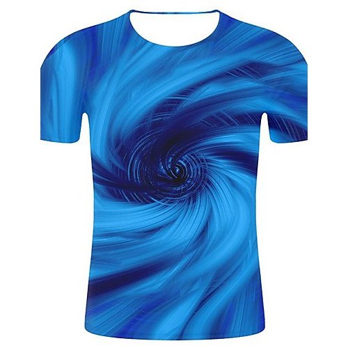 Men daily large size cotton T-shirt, geometric, 3D, patterned print round neck